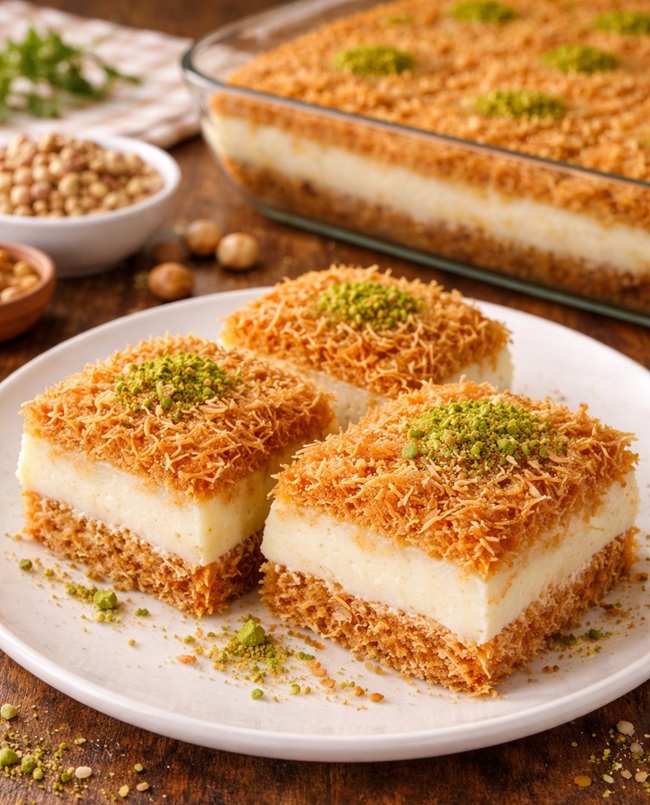 Muhallebili Kadayıf Tatlısı Tarifi (Tam Ölçülü – Pastane Usulü)