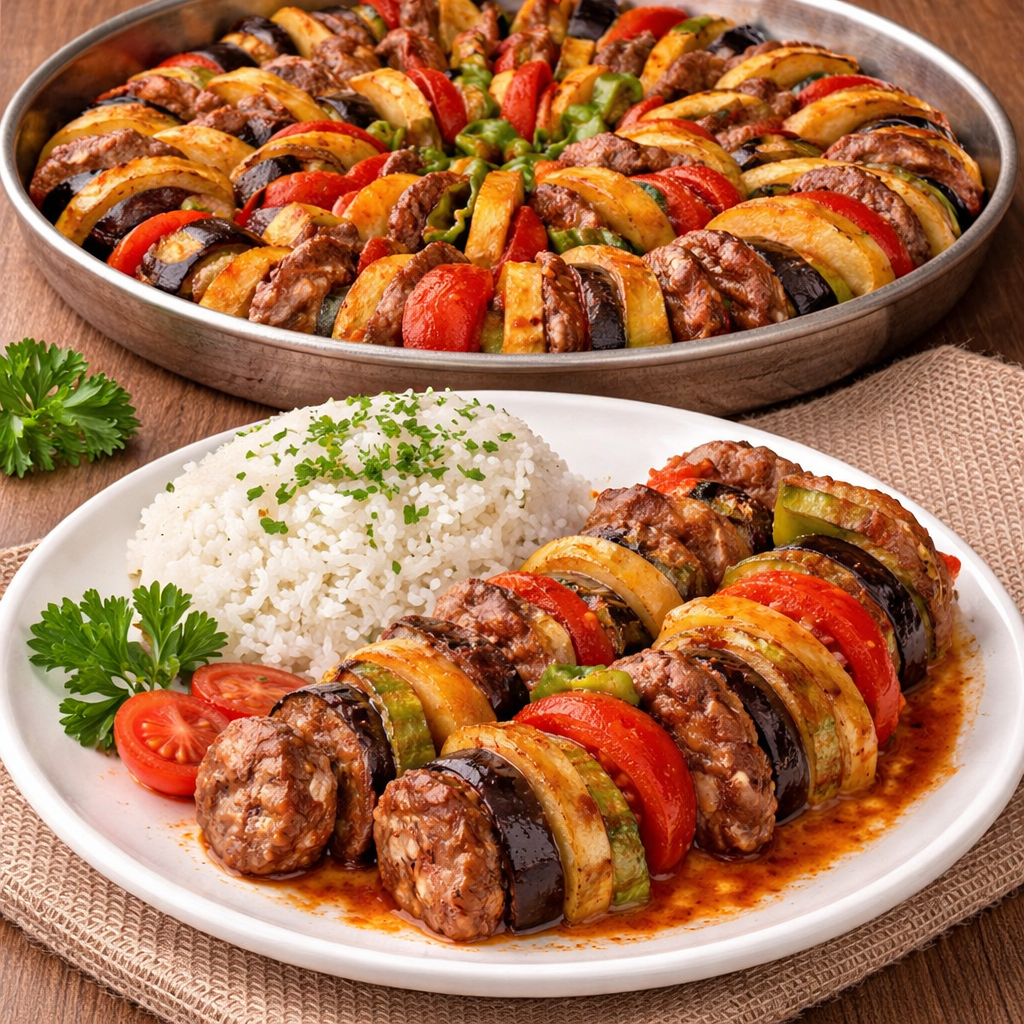 Fırında Sebzeli Tepsi Kebabı Tarifi