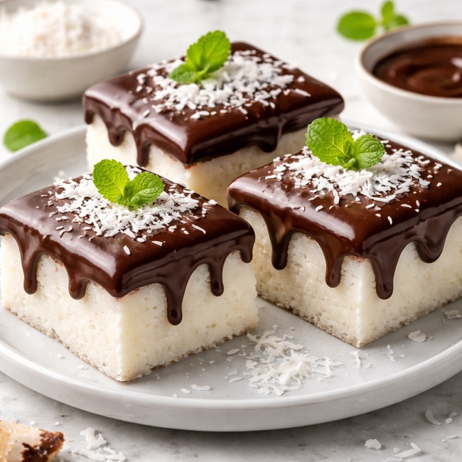 Çikolata Soslu Hindistan Cevizli Sütlü Tatlı Tarifi