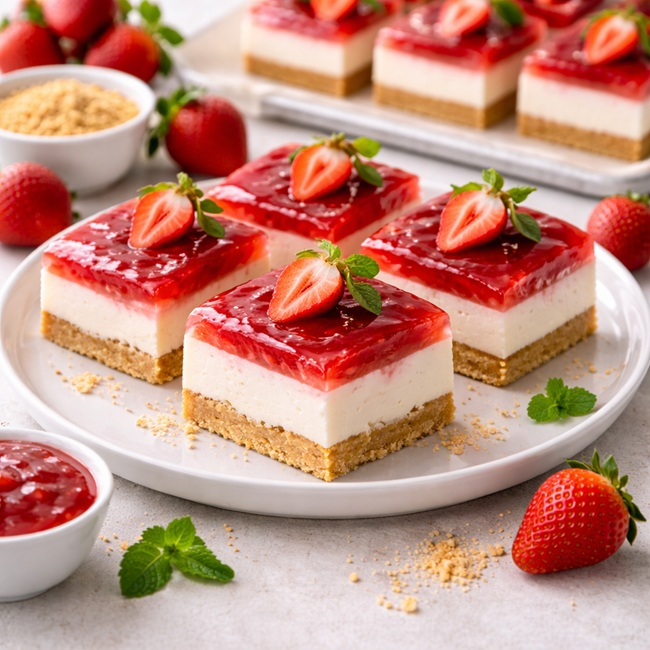 Çilekli Cheesecake Kareleri Tarifi
